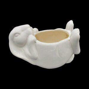 tag White Rabbit Stoneware Bunny Planter Playful Springtime Home or Garden Decor